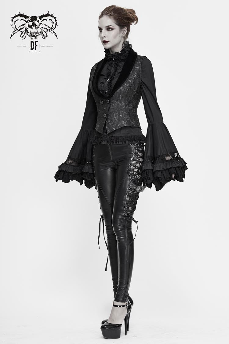 Black Velvet 3D Jacquard Low Collar Women's Gothic Waistcoat