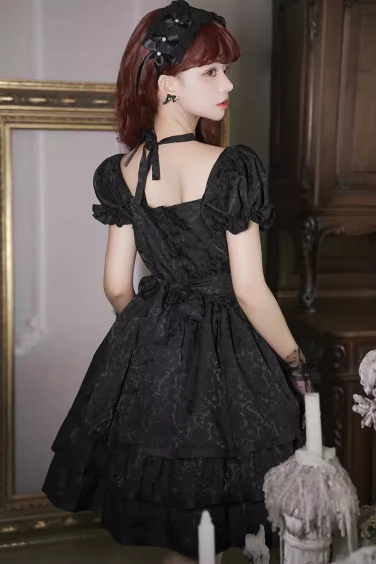 Black Thorn Rose Short Sleeves Multi-layer Ruffle Bowknot Gothic Princess Lolita Dress