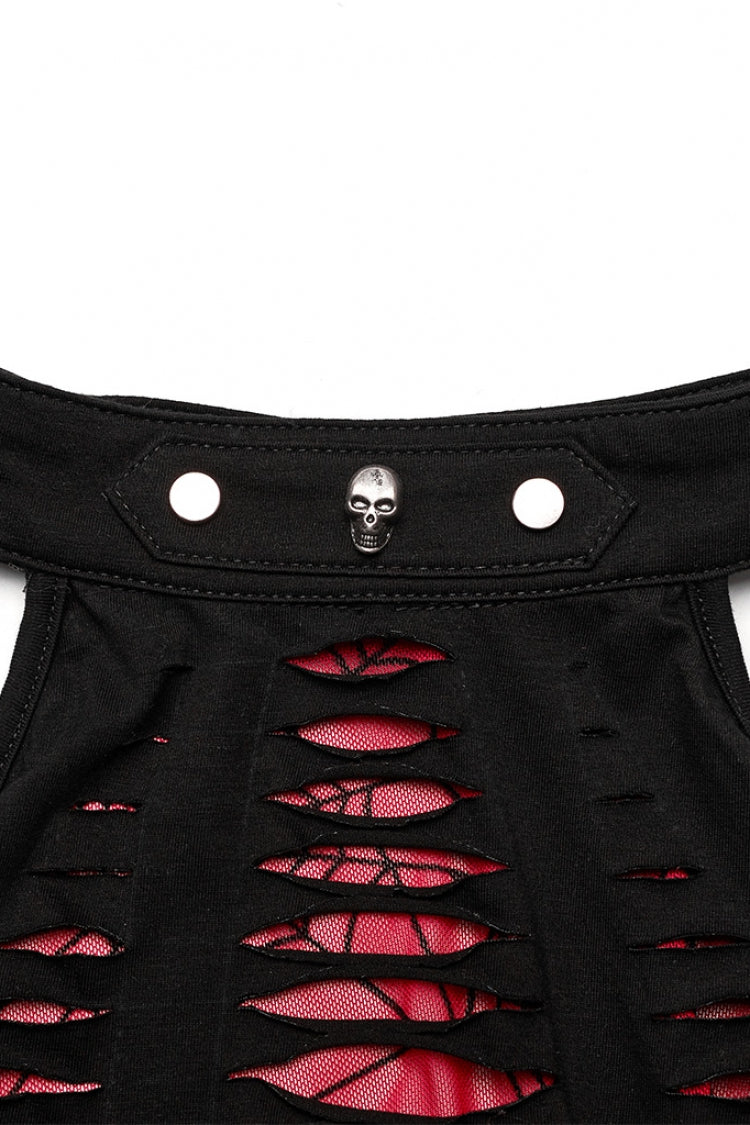 Sleeveless Spider Print Hollow Stitching Ripped Women's Steampunk Vest 3 Colors