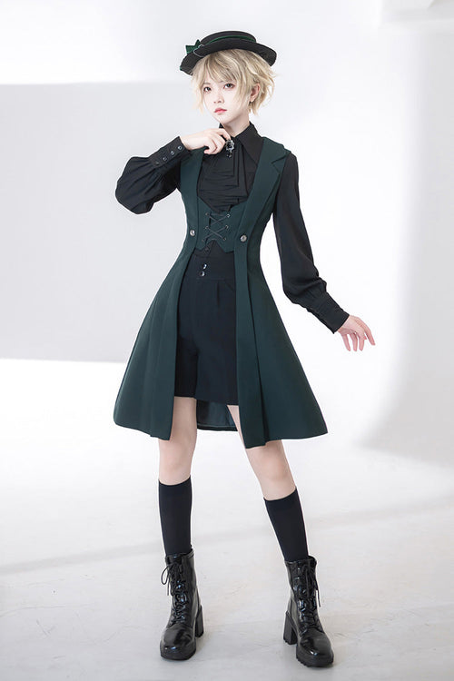 Green Lace-Up Slim Gothic Vintage Handsome Ouji Lolita Vest