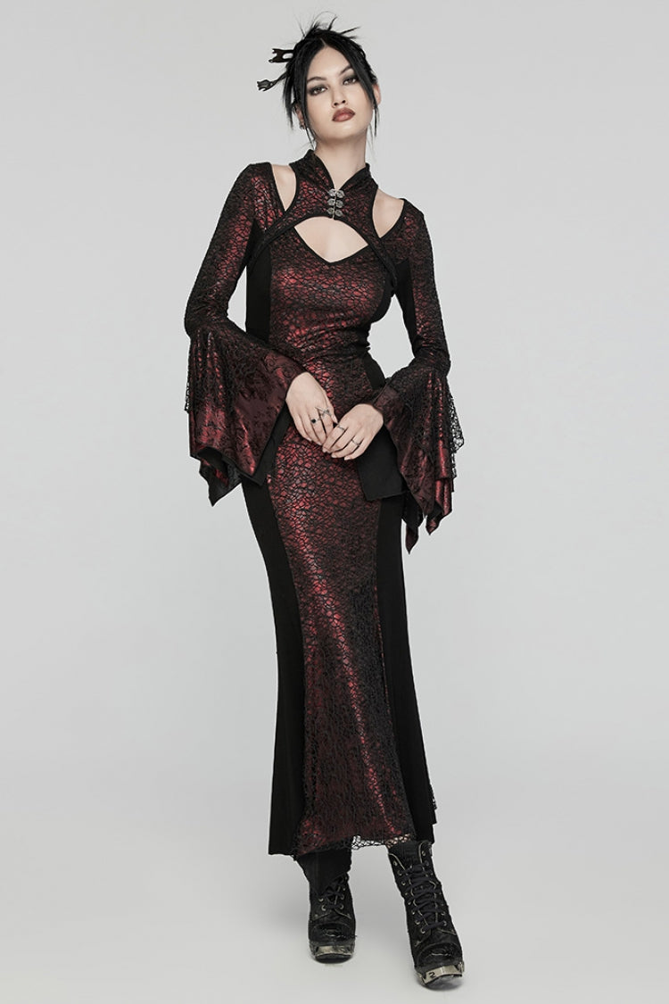 Black/Red Cheongsam Collar Fishtailed Hollow Women's Gothic Dress