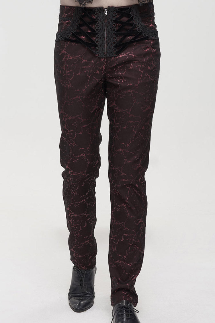 ine Gothic Glossy Pattern Drawstring Lace Decoration Men's Pants