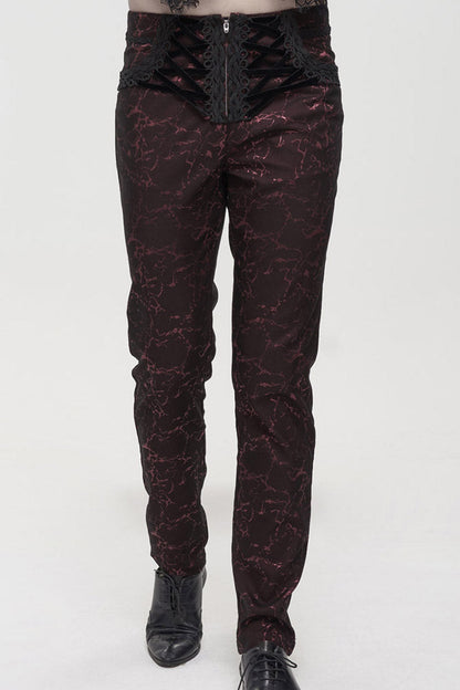 ine Gothic Glossy Pattern Drawstring Lace Decoration Men's Pants