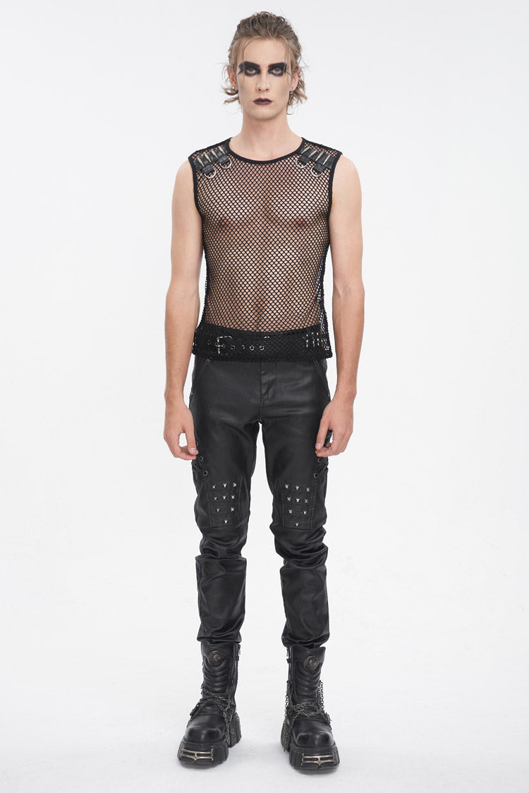 Black Round Collar Mesh Men's Gothic Vest