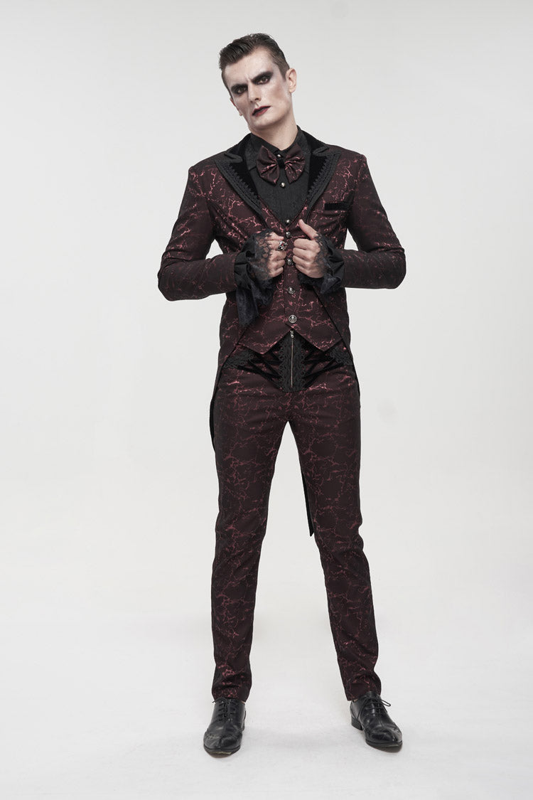 Red Bright Pattern Printed Decoration Men's Gothic Tailcoat