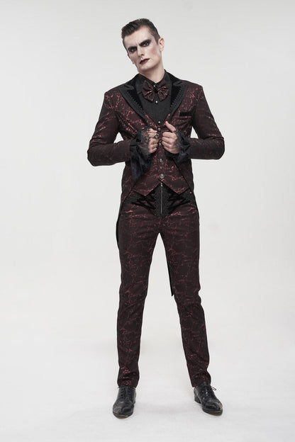 Red Bright Pattern Printed Decoration Men's Gothic Tailcoat