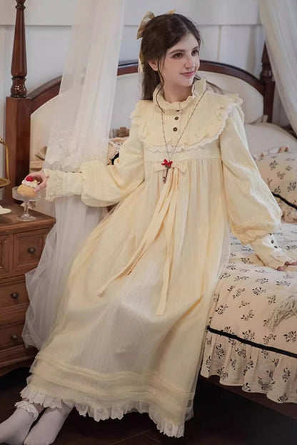 Ivory Long Sleeves Ruffle Bowknot Lace Sweet Lolita Home Wear Nightdress