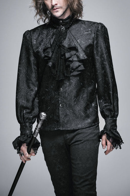 Black Lace Jacquard Jewel Pins Men's Gothic Tie