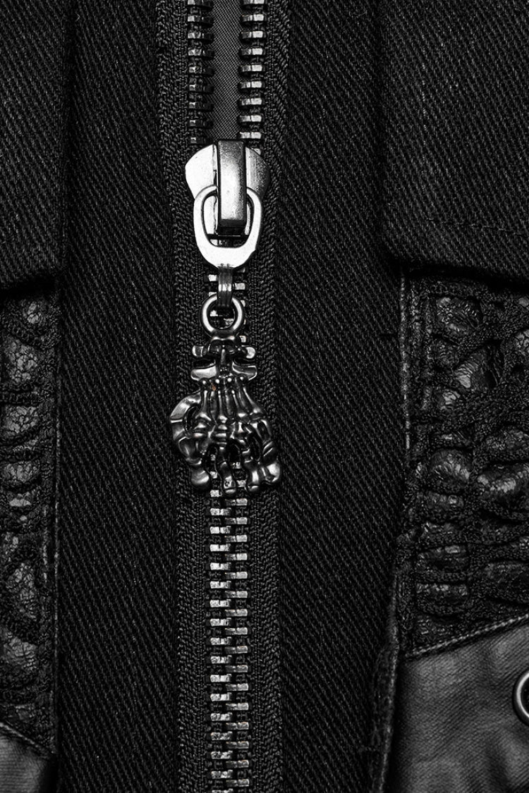 Black Stand Collar Stitching Slim Men's Punk Vest