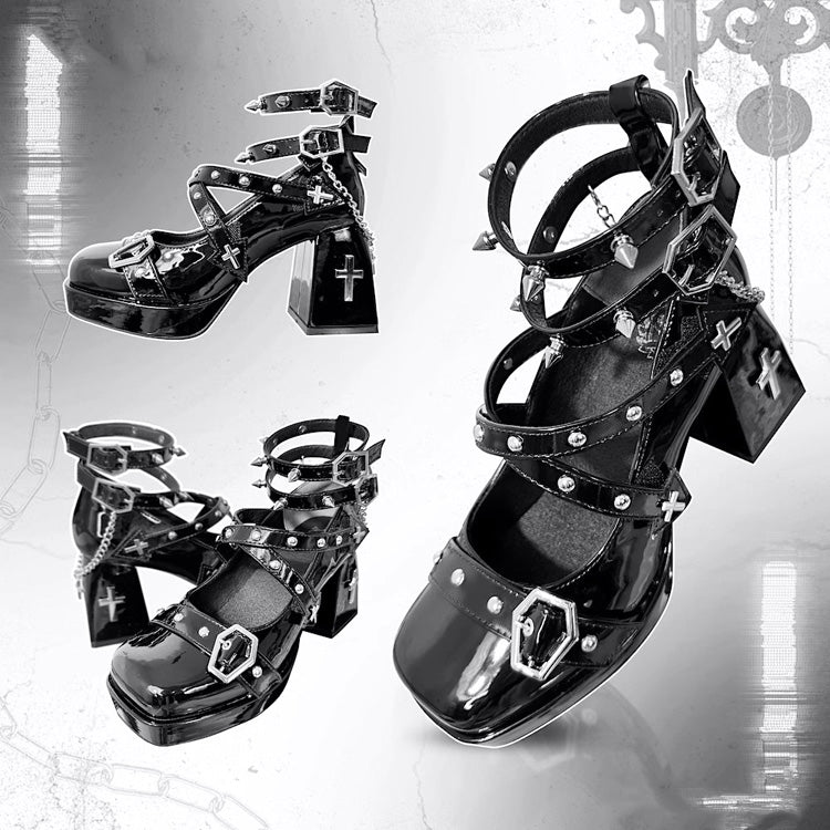 Chain Cross Gothic Punk Princess Lolita High Heels 2 Colors