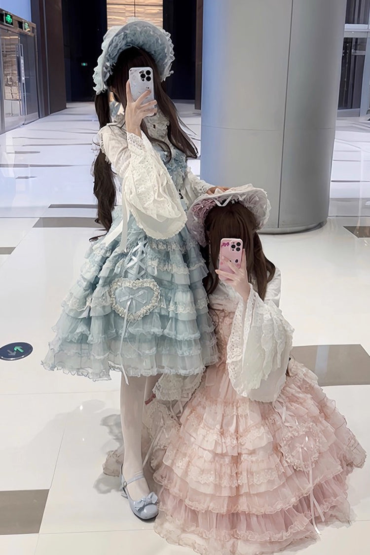 Blue [Sweetheart Diary] Multi-Layered Ruffle Hanayome Embroidery Bowknot Lace Sweet Lolita Jsk Dress