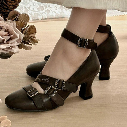 Square-Toe Cross Bandage High Heel Lolita Shoes 3 Colors