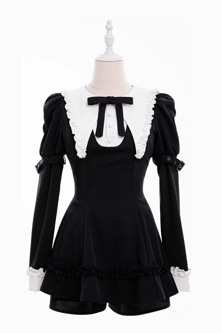 Black/White Long Sleeves Ruffle Bowknot Jirai Kei Japanese Witch Set