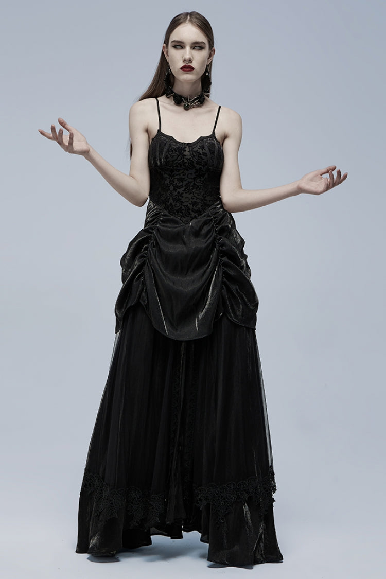 Black Ruffle Lace-Up Women's Gothic Dress