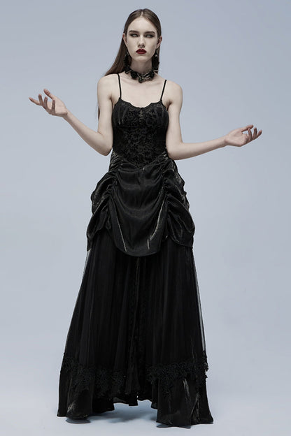 Black Ruffle Lace-Up Women's Gothic Dress
