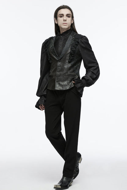 Black Sleeveless Buckle-up Ruffle Men's Gothic Vest