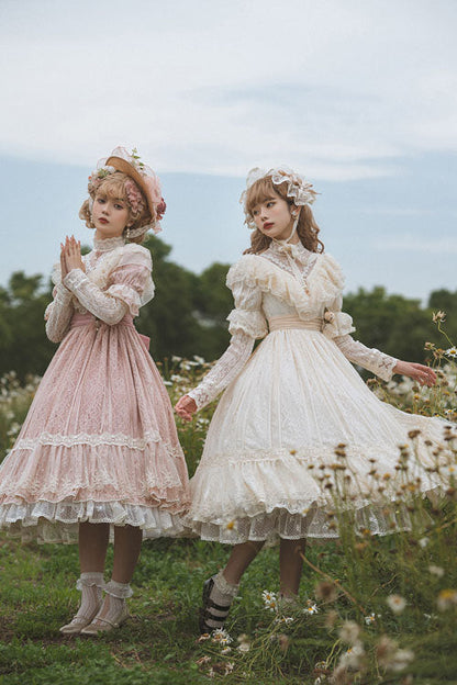 Elegant Vintage Rose Print Multi-Layer Ruffled Sweet Lolita OP Dress