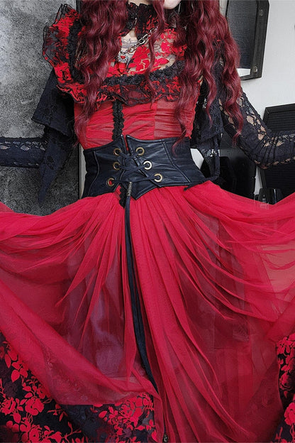Black/Red Stand Collar Sleeveless Printed Hanayome Lace Lace-Up Women's Gothic Elegant Dress Wedding Dress