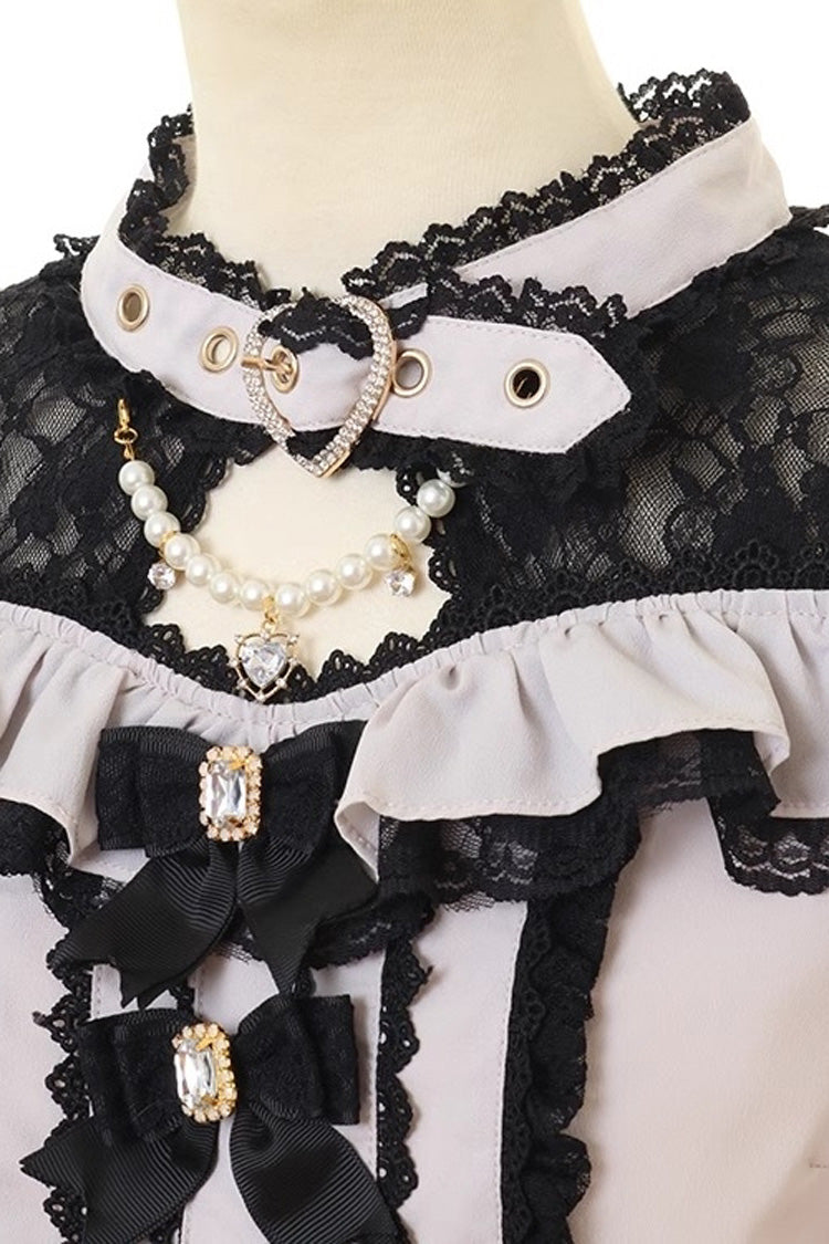 Alternative Fashion Choker - Jirai Kei Choker Neck, 3 Colors, Lace Trim, Sweet Style - S Black/Pink Long-Sleeved / M Black/Pink Long-Sleeved / L Black/Pink Long-Sleeved option