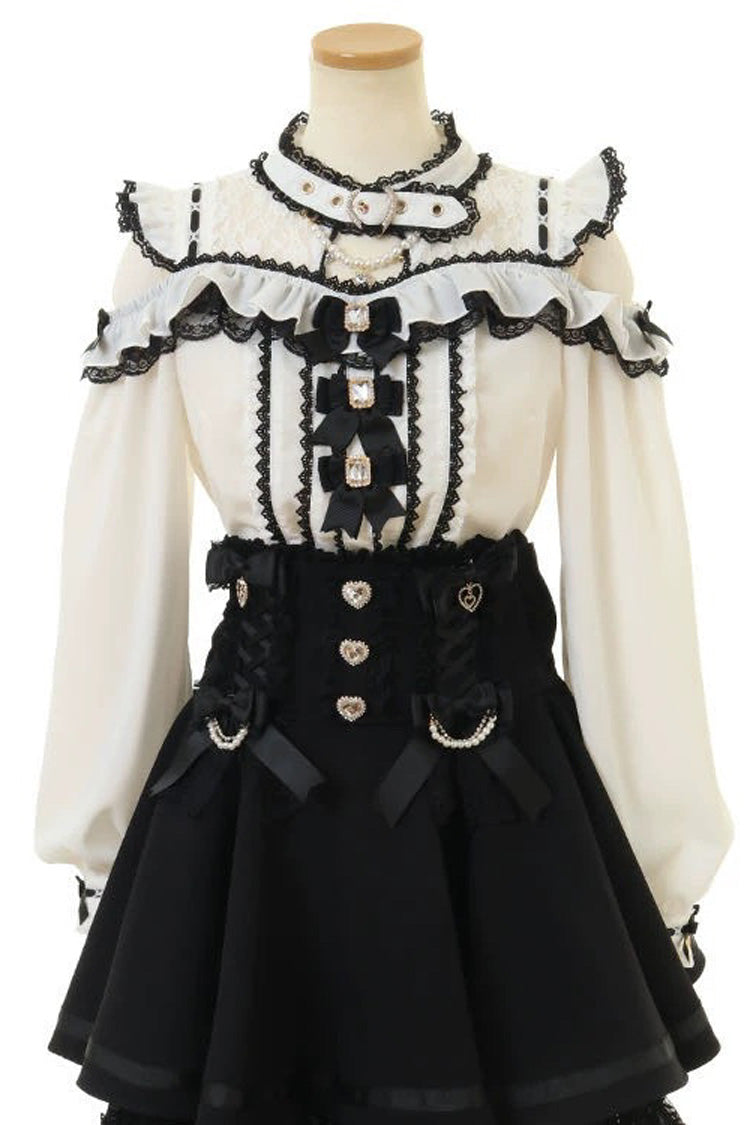 Alternative Fashion Choker - Jirai Kei Choker Neck, 3 Colors, Lace Trim, Sweet Style - S Black/White Long-Sleeved / M Black/White Long-Sleeved / L Black/White Long-Sleeved option