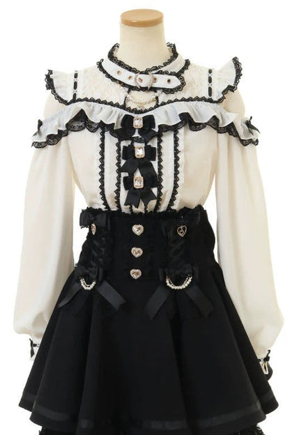 Alternative Fashion Choker - Jirai Kei Choker Neck, 3 Colors, Lace Trim, Sweet Style - S Black/White Long-Sleeved / M Black/White Long-Sleeved / L Black/White Long-Sleeved option