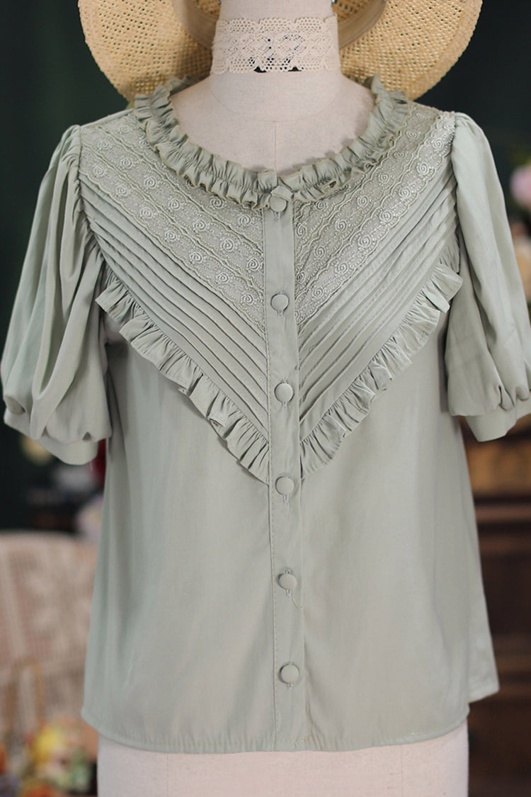 Alternative Fashion Shirt - Elegant, 4 Colors, Sweet Style, Lace Trim - S Green / M Green / L Green option