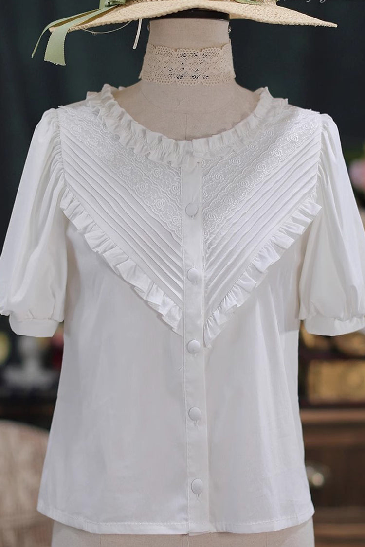 Alternative Fashion Shirt - Elegant, 4 Colors, Sweet Style, Lace Trim - S White / M White / L White option