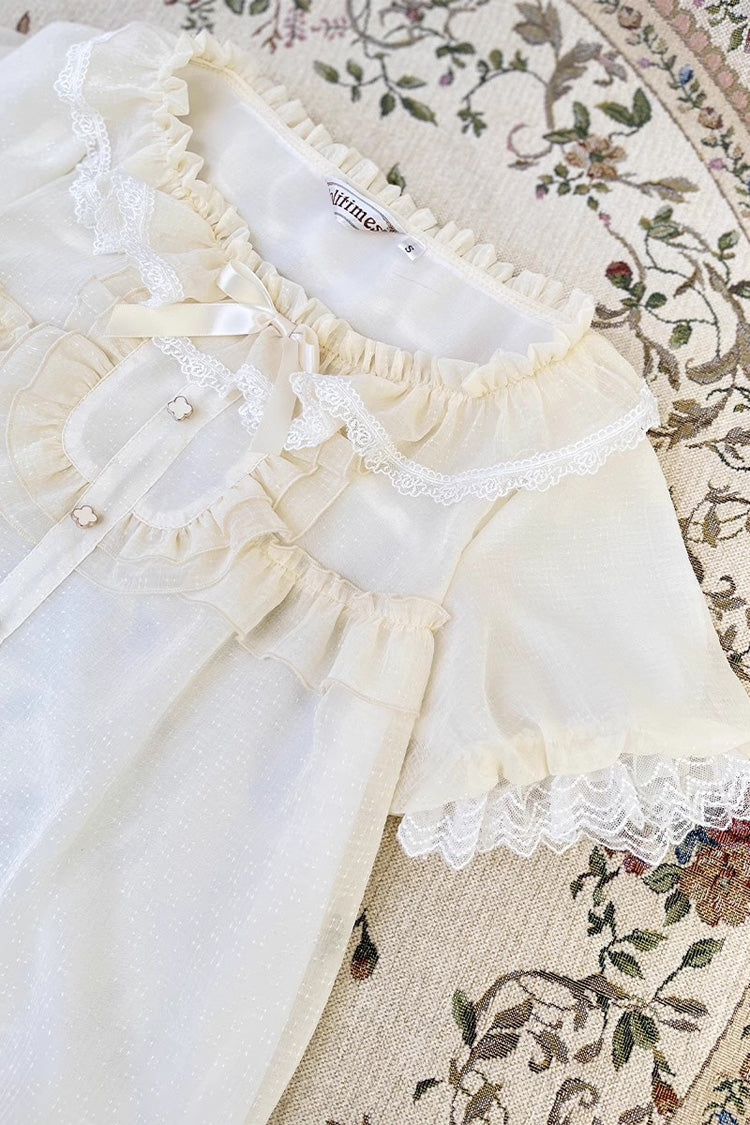 Alternative Fashion Shirt - Elegant Round Collar Ruffle, 2 Colors, Sweet Style, Ruffled - additional product view 3