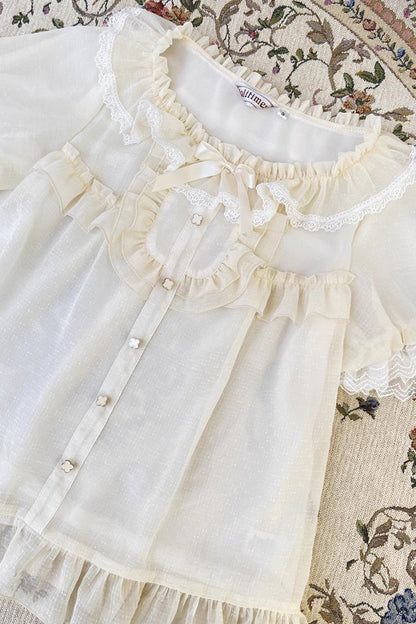 Alternative Fashion Shirt - Elegant Round Collar Ruffle, 2 Colors, Sweet Style, Ruffled - additional product view 4