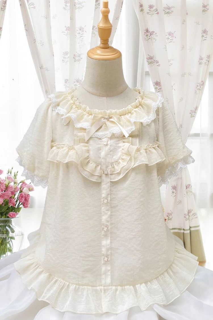 Alternative Fashion Shirt - Elegant Round Collar Ruffle, 2 Colors, Sweet Style, Ruffled - main product image