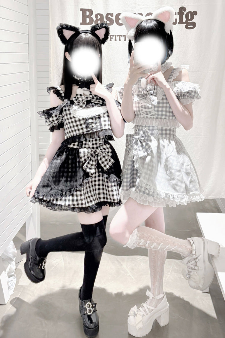 Alternative Fashion Shirt - Night Rabbit Dream, 2 Colors, Plaid, Bow Detail, Lace Trim - additional product view 2