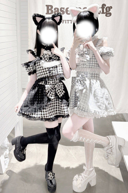 Alternative Fashion Shirt - Night Rabbit Dream, 2 Colors, Plaid, Bow Detail, Lace Trim - additional product view 2