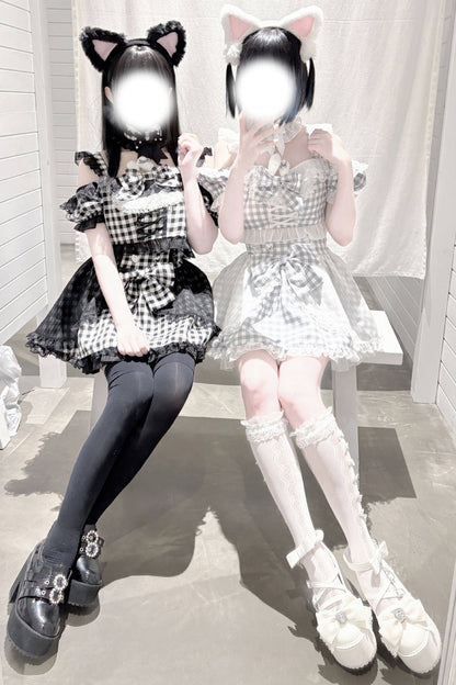 Alternative Fashion Shirt - Night Rabbit Dream, 2 Colors, Plaid, Bow Detail, Lace Trim - additional product view 3