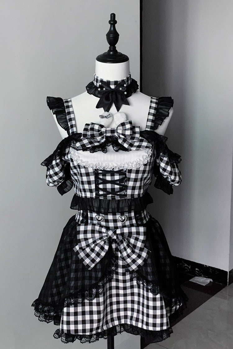 Alternative Fashion Shirt - Night Rabbit Dream, 2 Colors, Plaid, Bow Detail, Lace Trim - additional product view 4