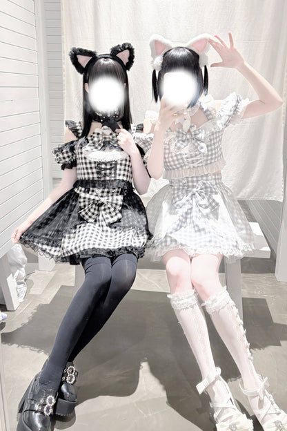Alternative Fashion Shirt - Night Rabbit Dream, 2 Colors, Plaid, Bow Detail, Lace Trim - additional product view 6
