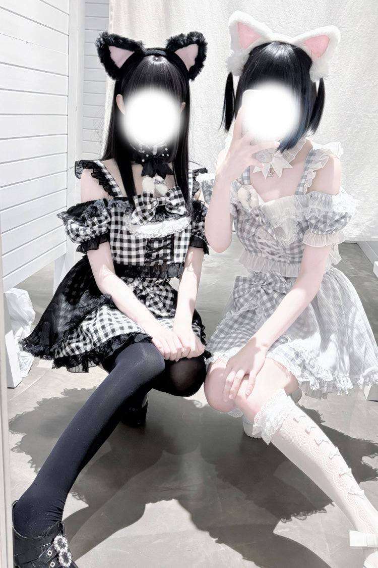 Alternative Fashion Shirt - Night Rabbit Dream, 2 Colors, Plaid, Bow Detail, Lace Trim - additional product view 7
