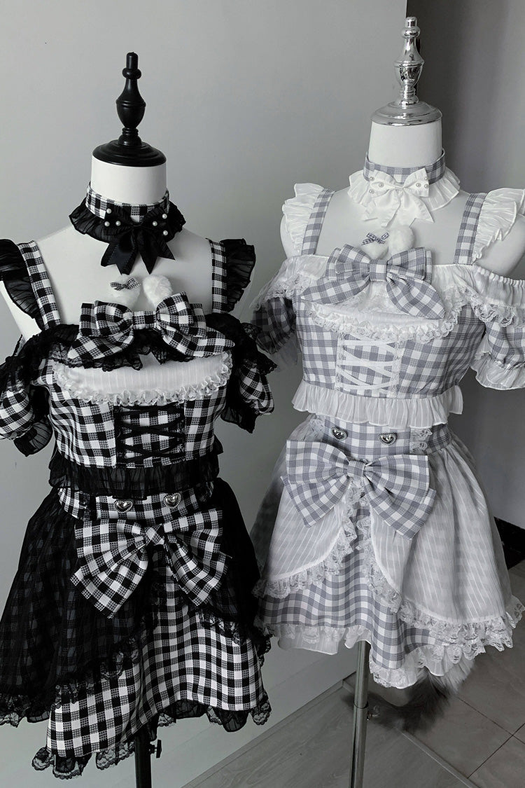 Alternative Fashion Shirt - Night Rabbit Dream, 2 Colors, Plaid, Bow Detail, Lace Trim - additional product view 8