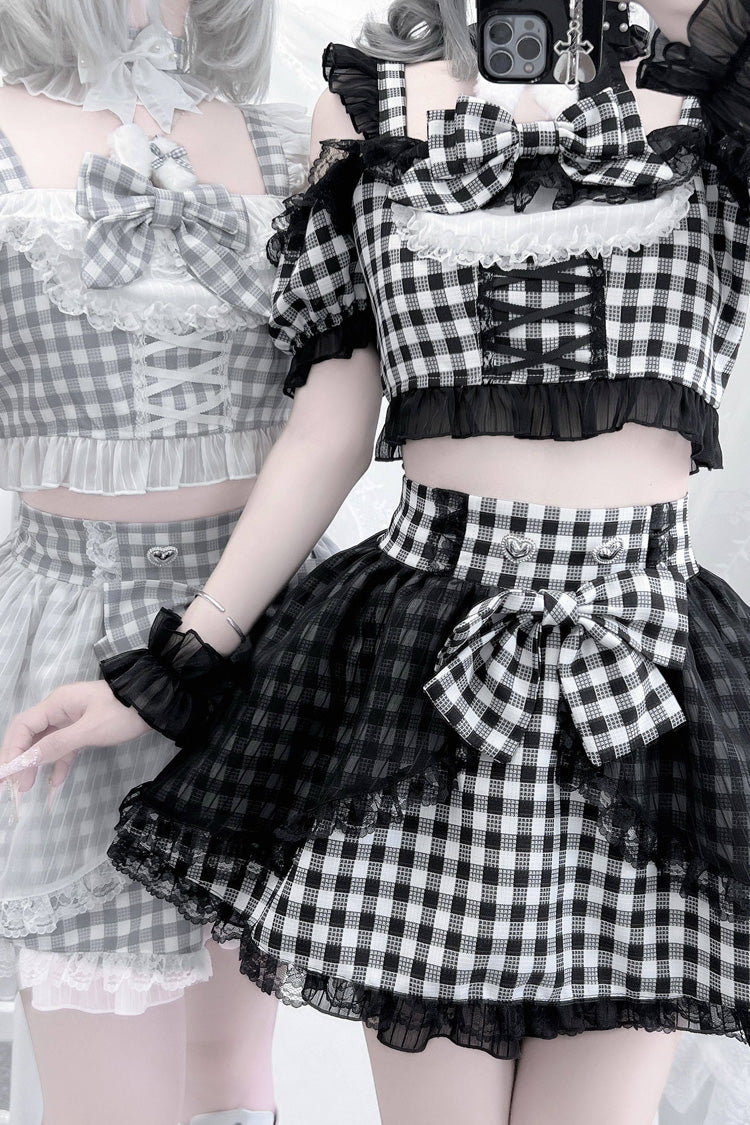 Alternative Fashion Shirt - Night Rabbit Dream, 2 Colors, Plaid, Bow Detail, Lace Trim - additional product view 10