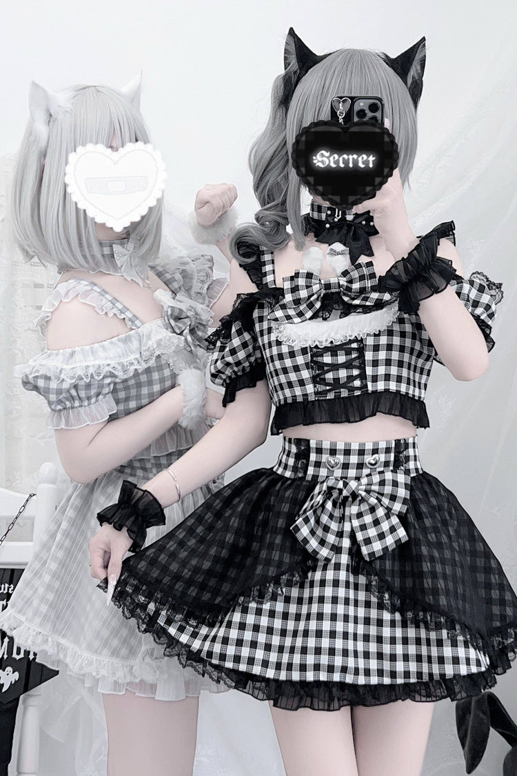 Alternative Fashion Shirt - Night Rabbit Dream, 2 Colors, Plaid, Bow Detail, Lace Trim - additional product view 11