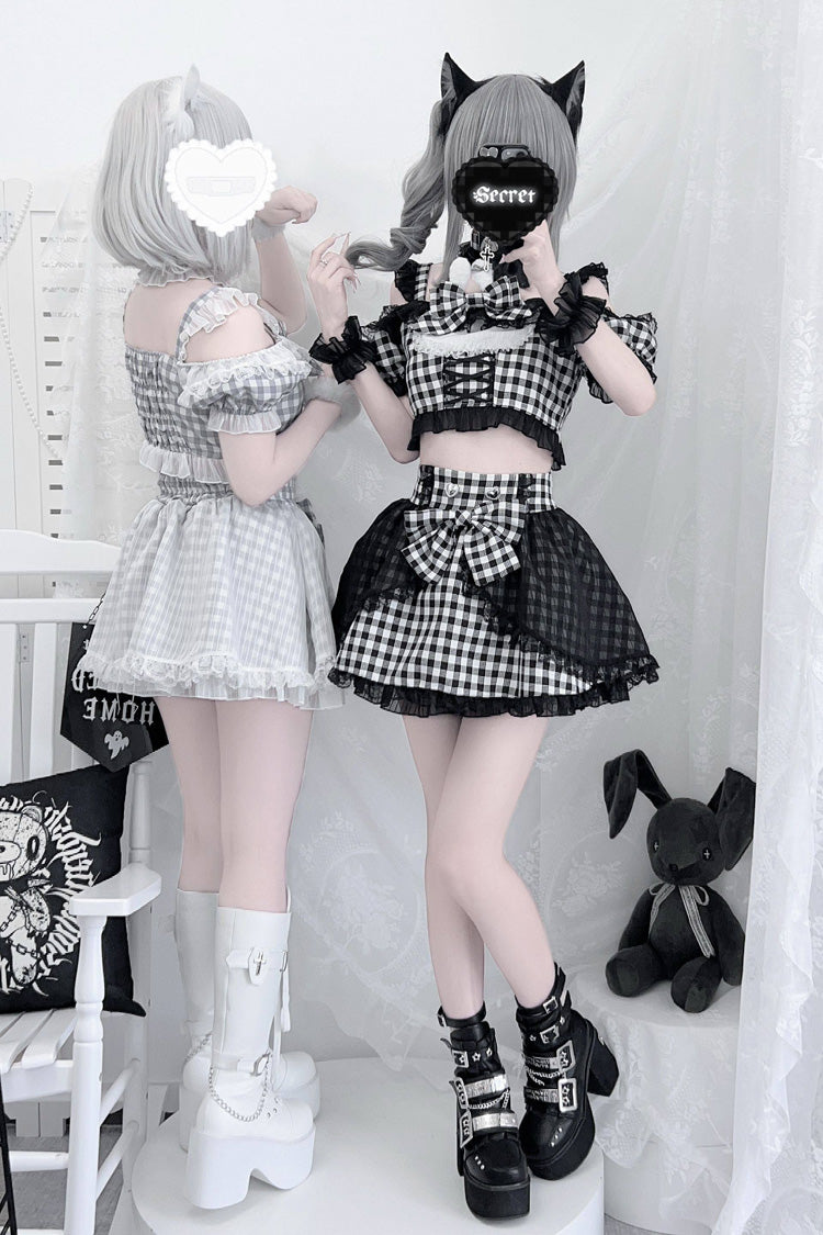 Alternative Fashion Shirt - Night Rabbit Dream, 2 Colors, Plaid, Bow Detail, Lace Trim - additional product view 12