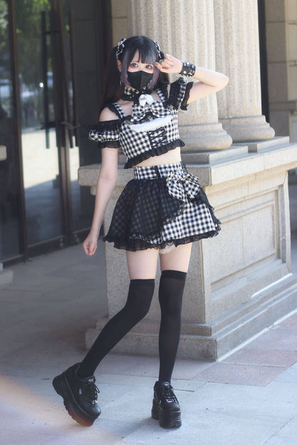 Alternative Fashion Shirt - Night Rabbit Dream, 2 Colors, Plaid, Bow Detail, Lace Trim - additional product view 13