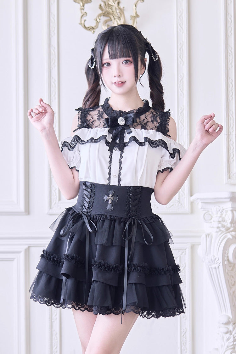 Alternative Fashion Shirt - Off Shoulder Hollow Bowknot, 3 Colors, Lace Trim, Sweet Style - main product image