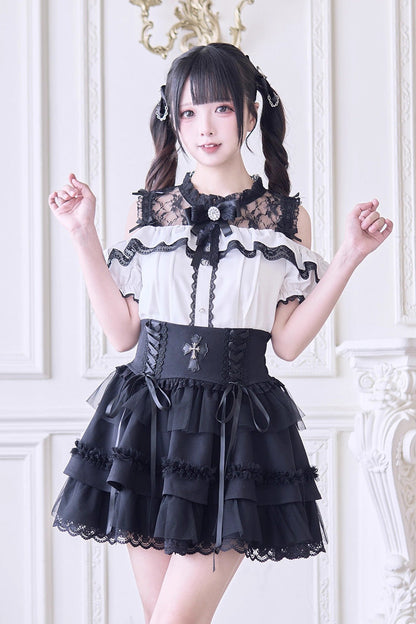 Alternative Fashion Shirt - Off Shoulder Hollow Bowknot, 3 Colors, Lace Trim, Sweet Style - main product image