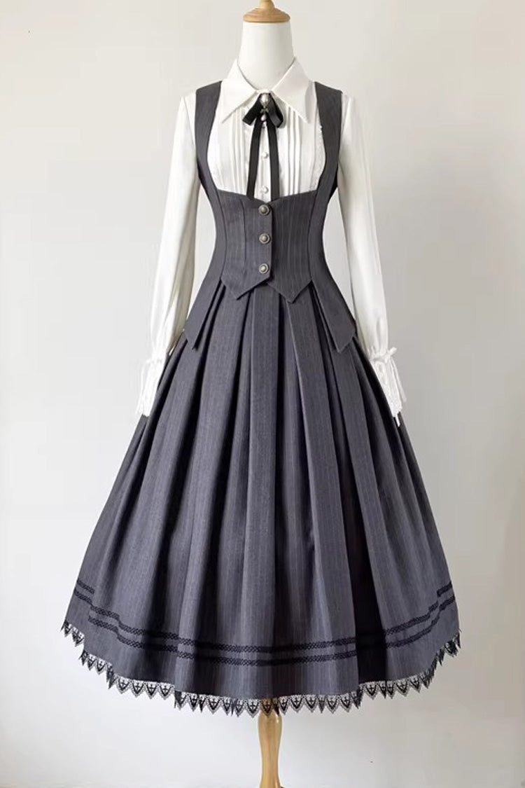 Alternative Fashion Vest - Griffin’s Pact, Gray, Striped, Ruffled, Printed - additional product view 3