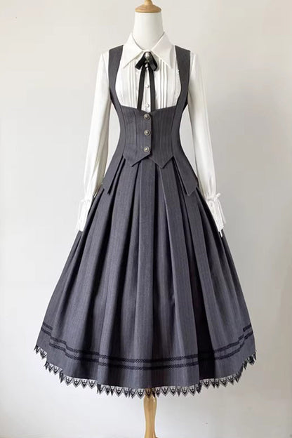 Alternative Fashion Vest - Griffin’s Pact, Gray, Striped, Ruffled, Printed - additional product view 3