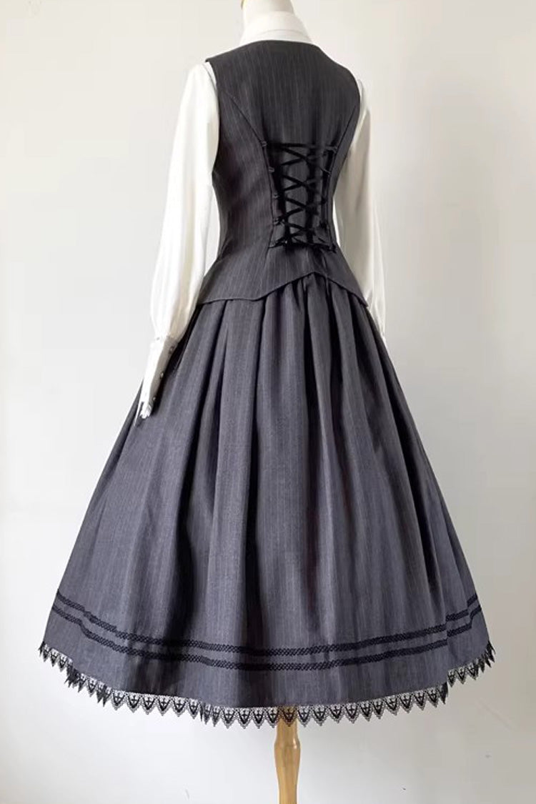 Alternative Fashion Vest - Griffin’s Pact, Gray, Striped, Ruffled, Printed - additional product view 6