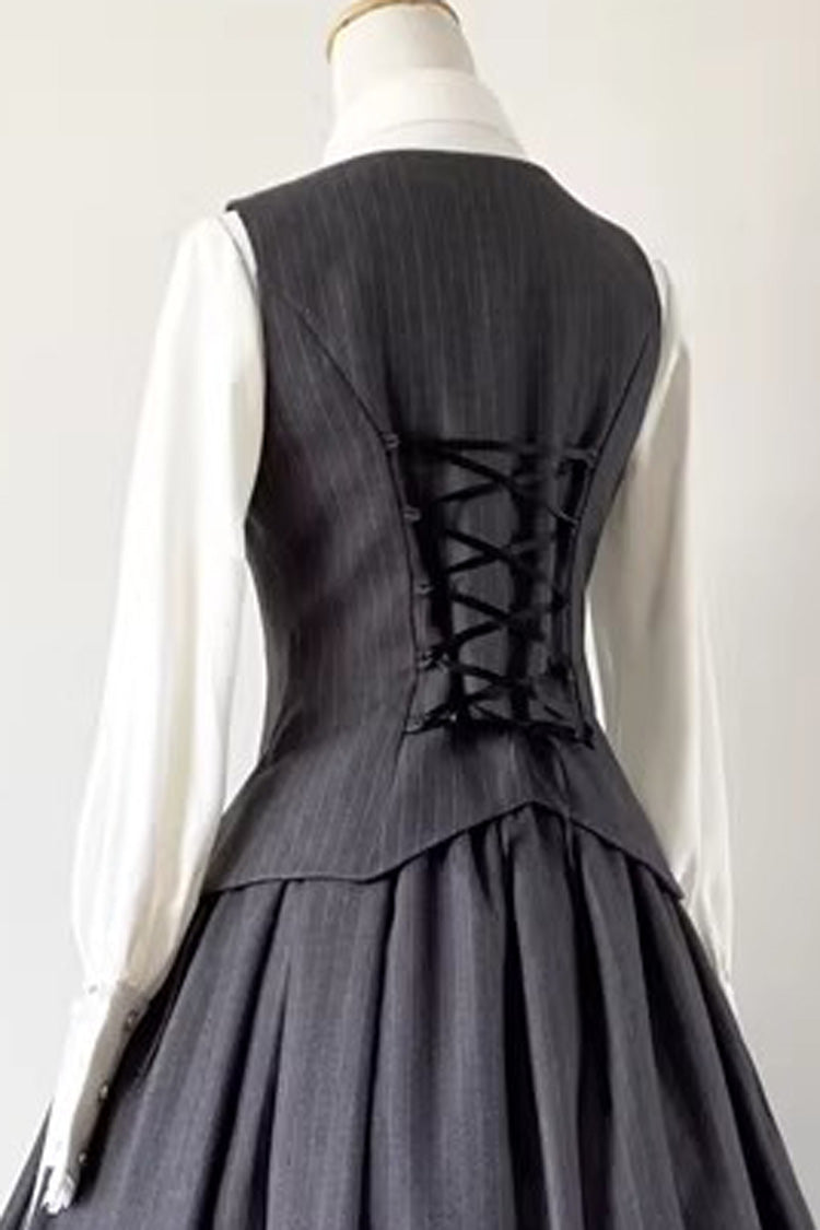 Alternative Fashion Vest - Griffin’s Pact, Gray, Striped, Ruffled, Printed - additional product view 7