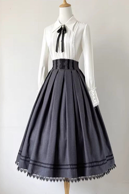 Alternative Fashion Vest - Griffin’s Pact, Gray, Striped, Ruffled, Printed - S Skirt / M Skirt / L Skirt option
