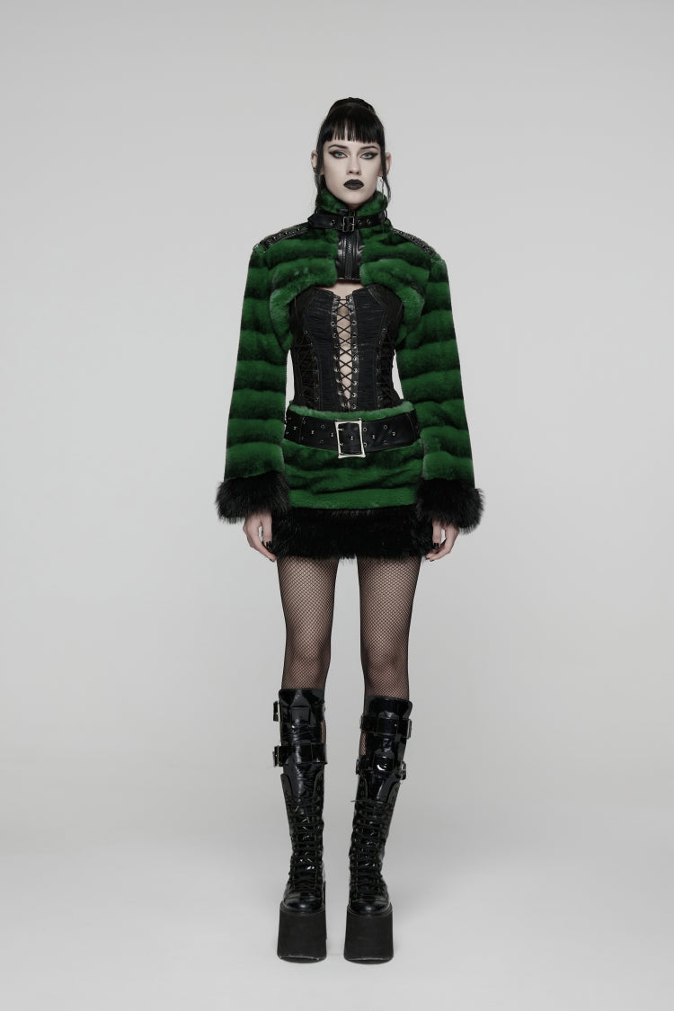 Alternative Outfit Belt - Faux Fur With Belt, Green, Women's Style, Punk Style, Lace Trim - additional product view 9