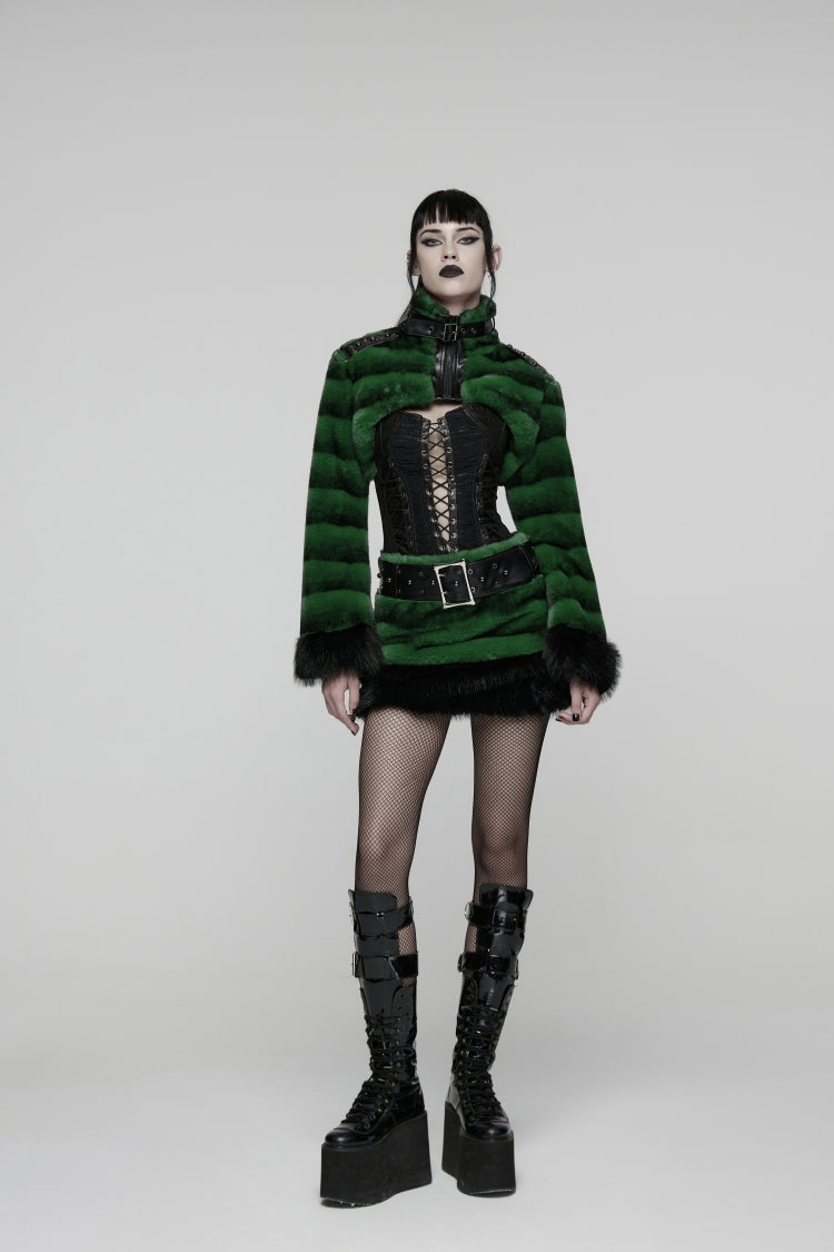 Alternative Outfit Belt - Faux Fur With Belt, Green, Women's Style, Punk Style, Lace Trim - additional product view 12